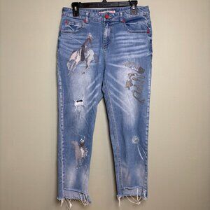 Jucy Judy Women Jeans Sz 28 Distressed Graphic Cowgirl Horses Equestrian Country